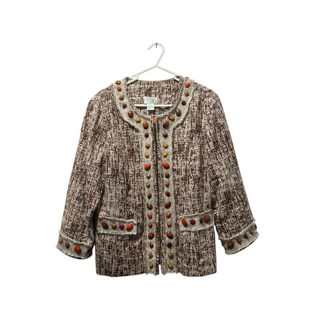just B Brown BOHEMIAN BOHO Linen Button Down Vintage Blazer Size Large